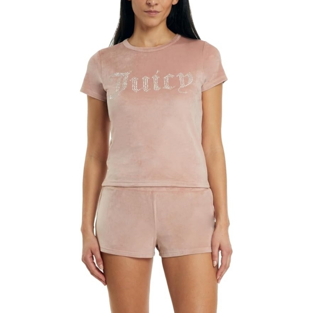 NWT Juicy Couture 2-piece Velour T-shirt And Short Lounge  set with rhinestones